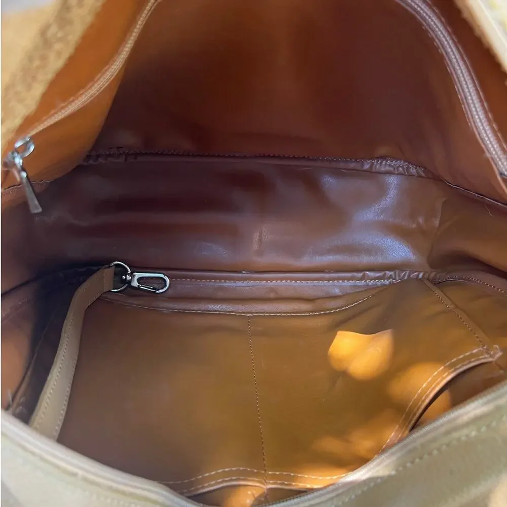 Longchamp Le Foulonne Pebbled Leather Crossbody Bag Tan Silver Vintage Y2K